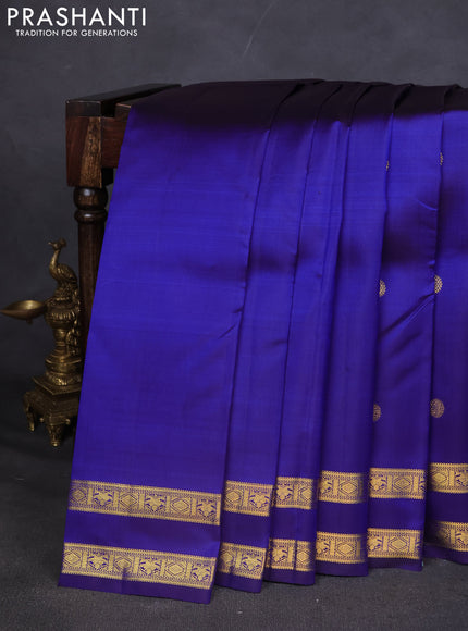 Pure kanchipuram silk saree blue with zari woven buttas and rettapet zari woven border