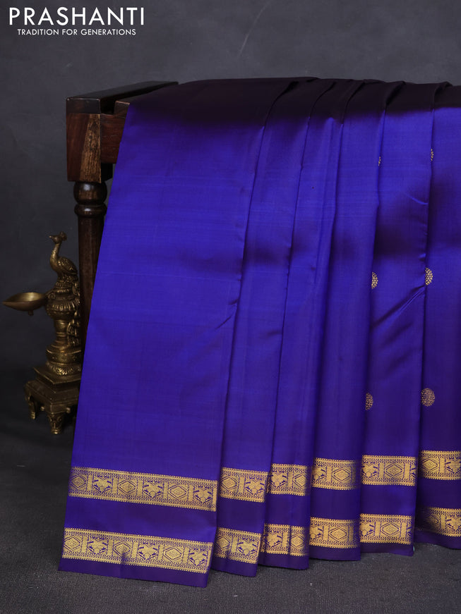 Pure kanchipuram silk saree blue with zari woven buttas and rettapet zari woven border