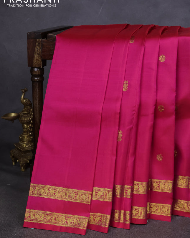 Pure kanchipuram silk saree pink with zari woven buttas and rettapet zari woven border