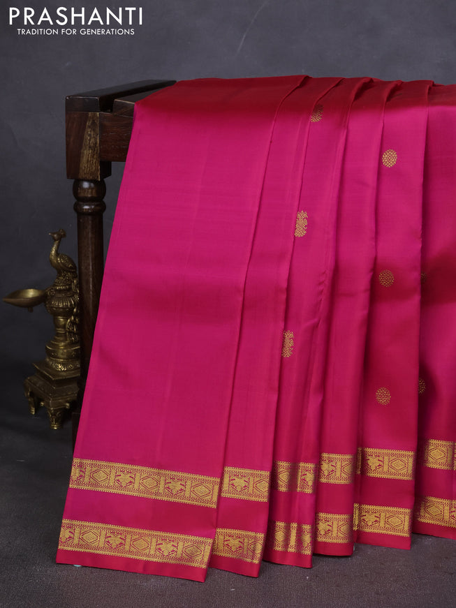 Pure kanchipuram silk saree pink with zari woven buttas and rettapet zari woven border