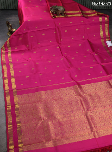 Pure kanchipuram silk saree pink with zari woven buttas and rettapet zari woven border