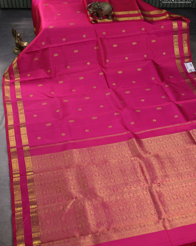 Pure kanchipuram silk saree pink with zari woven buttas and rettapet zari woven border