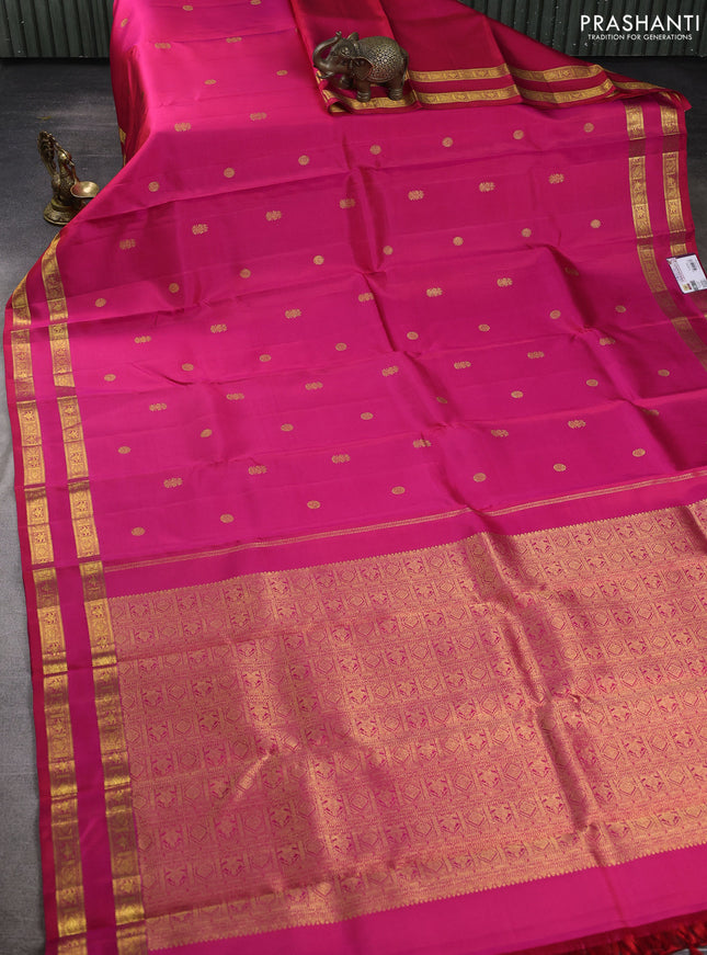 Pure kanchipuram silk saree pink with zari woven buttas and rettapet zari woven border