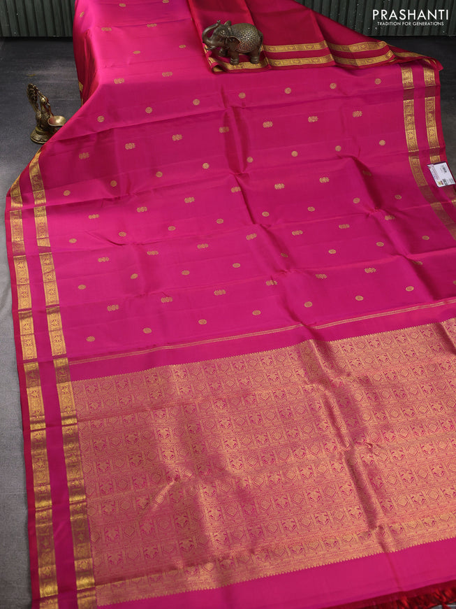 Pure kanchipuram silk saree pink with zari woven buttas and rettapet zari woven border