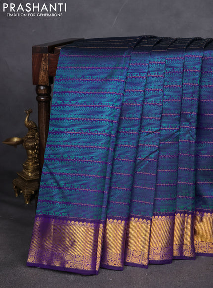 Pure kanchipuram silk saree blue with allover self emboss and zari woven border