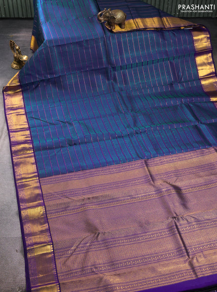 Pure kanchipuram silk saree blue with allover self emboss and zari woven border