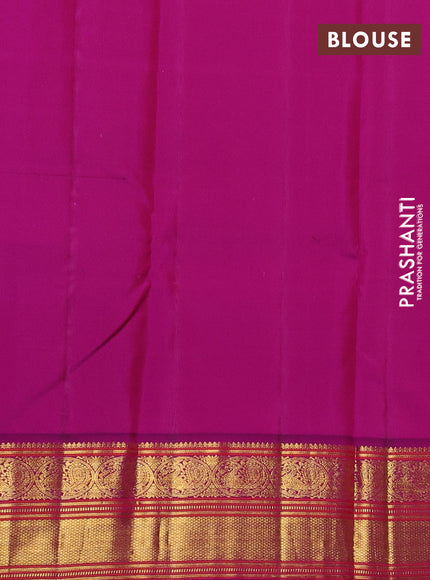 Pure kanchipuram silk saree mustard yellow and purple with zari woven buttas and zari woven korvai border
