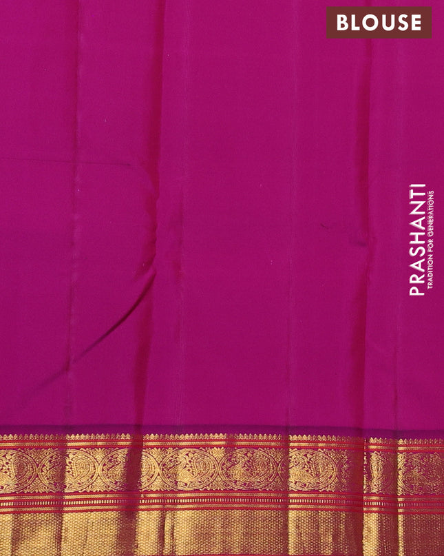 Pure kanchipuram silk saree mustard yellow and purple with zari woven buttas and zari woven korvai border