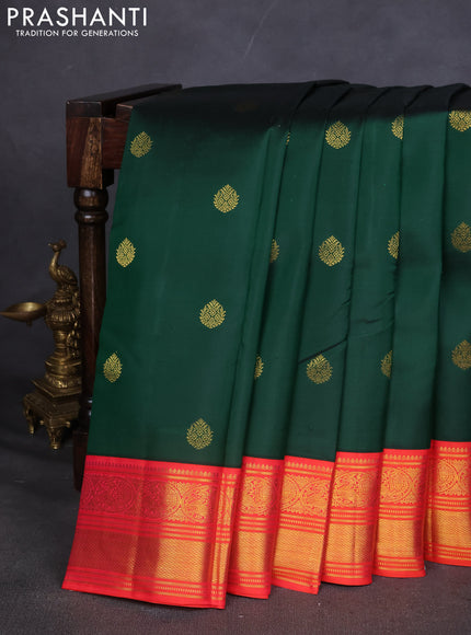 Pure kanchipuram silk saree green and orange with zari woven buttas and zari woven korvai border
