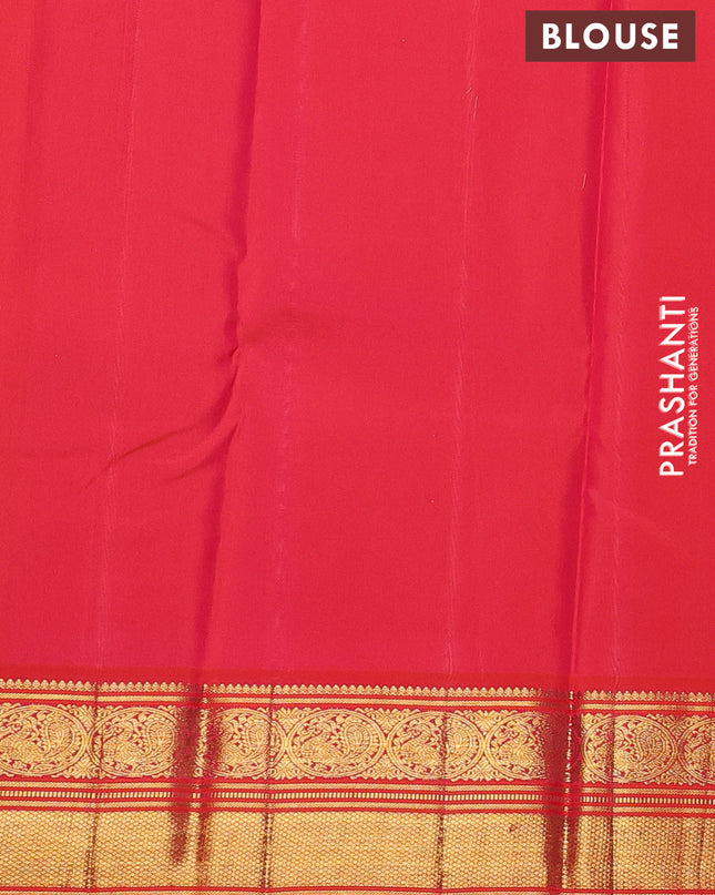 Pure kanchipuram silk saree green and orange with zari woven buttas and zari woven korvai border