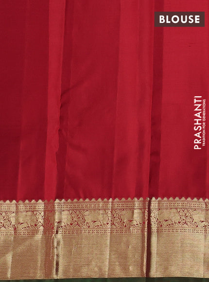 Pure kanchipuram silk saree red and green with zari woven buttas and ari woven border