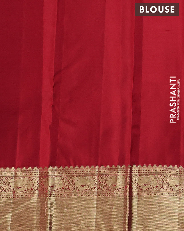 Pure kanchipuram silk saree red and green with zari woven buttas and ari woven border