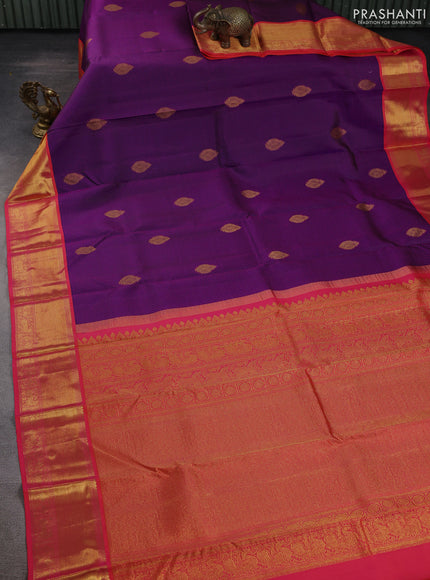 Pure kanchipuram silk saree blue and orange with allover self emboss and zari woven korvai border
