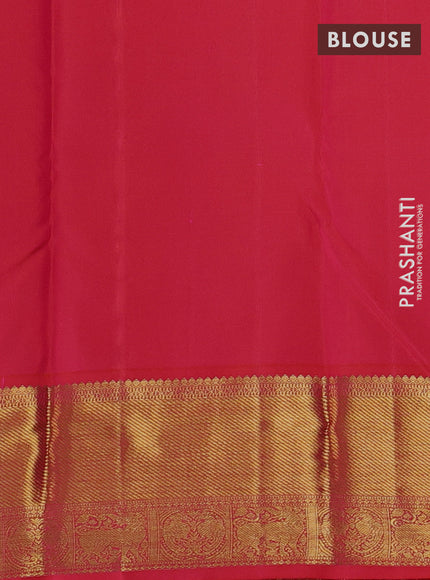 Pure kanchipuram silk saree blue and orange with allover self emboss and zari woven korvai border