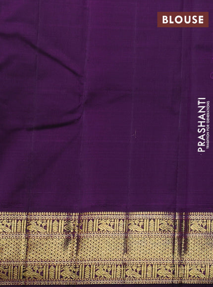 Pure kanchipuram silk saree grey and deep purple with allover zari checks & buttas and zari woven korvai border