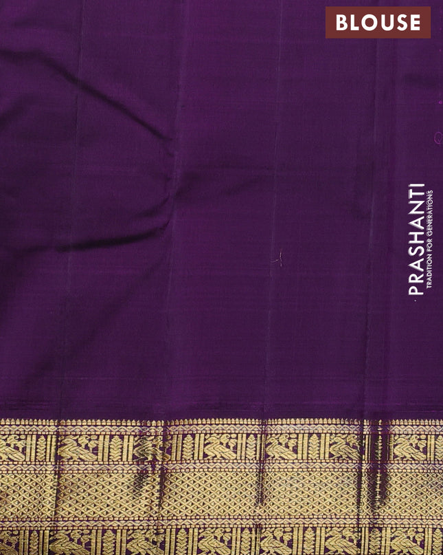 Pure kanchipuram silk saree grey and deep purple with allover zari checks & buttas and zari woven korvai border