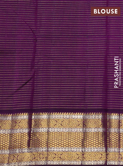 Pure kanchipuram silk saree light pink and purple with allover zari checks & buttas and zari woven korvai border