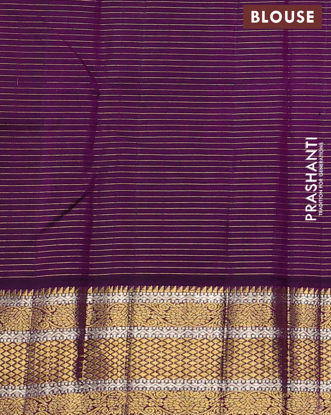 Pure kanchipuram silk saree light pink and purple with allover zari checks & buttas and zari woven korvai border