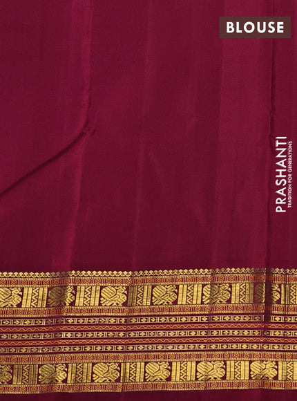 Pure kanchipuram silk saree sandal and maroon with thread woven buttas and zari woven korvai border