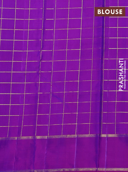 Pure kanchipuram silk saree blue and purple with allover zari checks & buttas and rettapet zari woven border