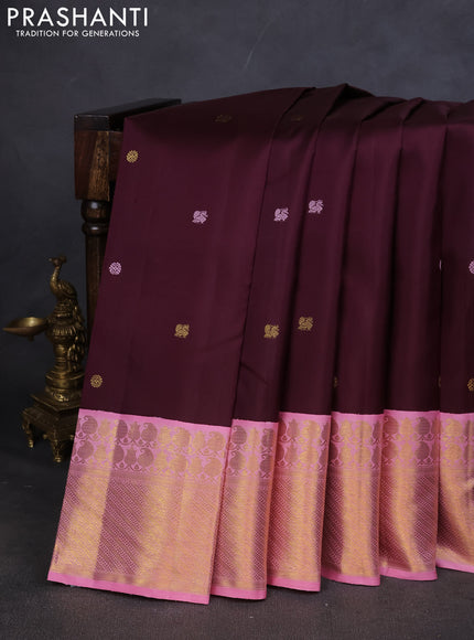 Pure kanchipuram silk saree deep maroon and light pink with zari woven buttas and zari woven korvai border