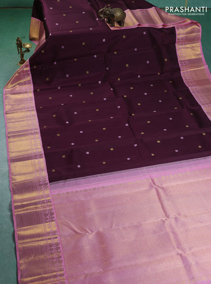 Pure kanchipuram silk saree deep maroon and light pink with zari woven buttas and zari woven korvai border
