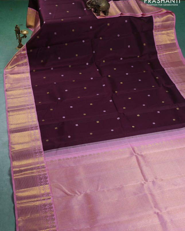 Pure kanchipuram silk saree deep maroon and light pink with zari woven buttas and zari woven korvai border