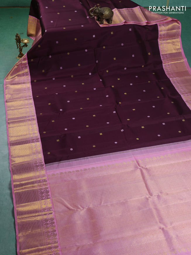 Pure kanchipuram silk saree deep maroon and light pink with zari woven buttas and zari woven korvai border