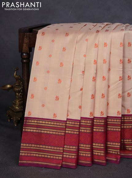 Pure kanchipuram silk saree sandal and purple with thread woven buttas and zari woven border