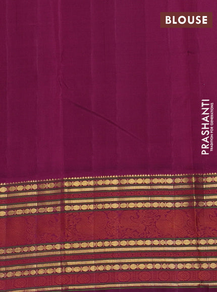 Pure kanchipuram silk saree sandal and purple with thread woven buttas and zari woven border