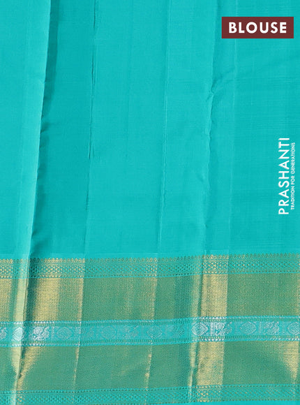 Pure kanchipuram silk saree deep jamun and teal green with allover zari checks & silver buttas and zari woven border