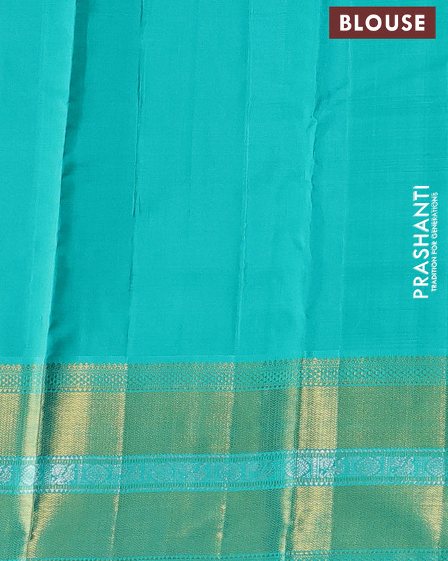 Pure kanchipuram silk saree deep jamun and teal green with allover zari checks & silver buttas and zari woven border