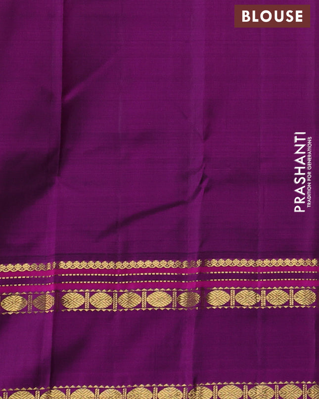 Pure kanchipuram silk saree sandal and purple with plain body and rettapet zari woven border