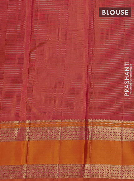 Pure kanchipuram silk saree purple and mustard yellow with allover zari checked pattern and rettapet zari woven border