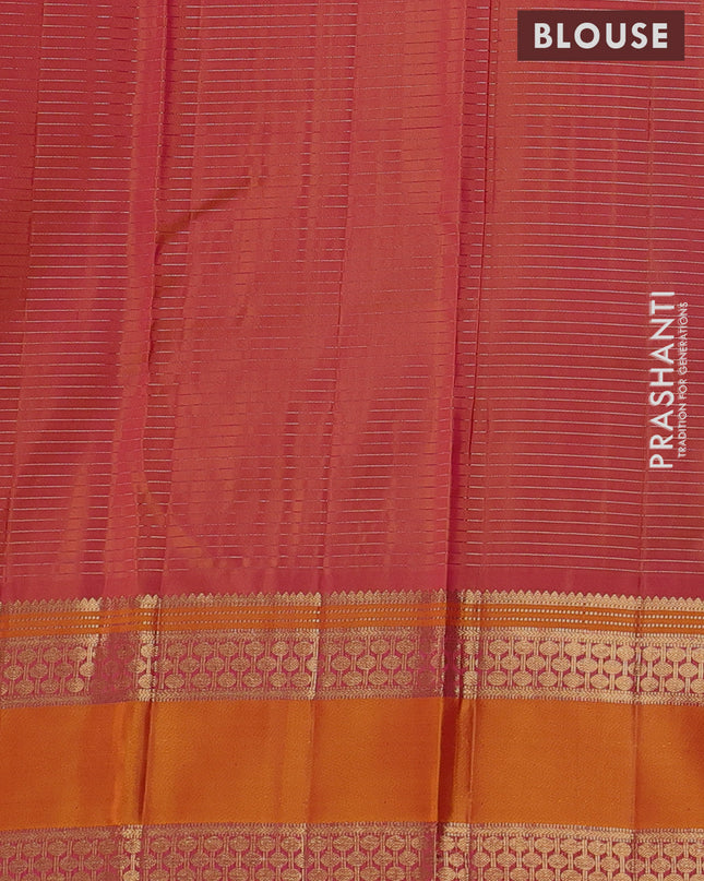Pure kanchipuram silk saree purple and mustard yellow with allover zari checked pattern and rettapet zari woven border
