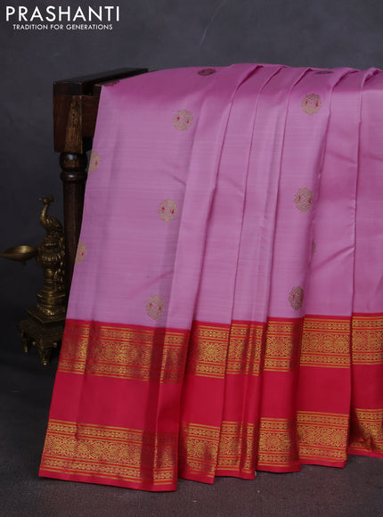 Pure kanchipuram silk saree light pink and pink with zari woven buttas and rettapet zari woven border