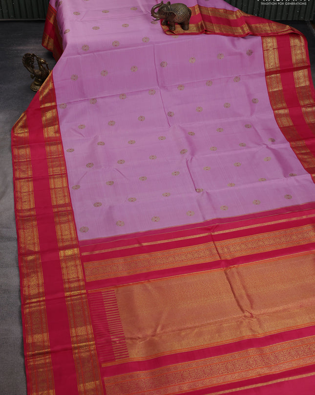 Pure kanchipuram silk saree light pink and pink with zari woven buttas and rettapet zari woven border