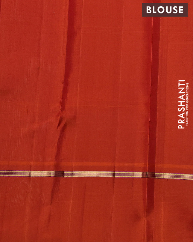 Pure kanchipuram silk saree off white and orange with allover thread woven checked pattern and rettapet zari woven border