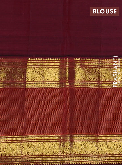 Pure kanchipuram silk saree sandal and deep maroon with allover thread woven checked pattern and long zari woven korvai border
