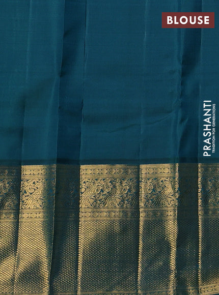 Pure kanchipuram silk saree pista green and peacock green with thread & zari woven buttas and zari woven korvai border