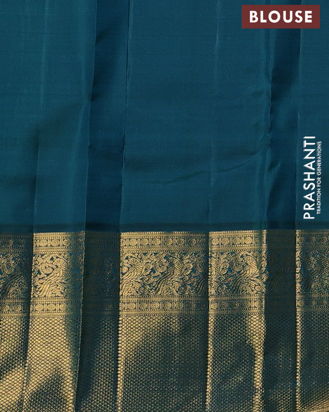 Pure kanchipuram silk saree pista green and peacock green with thread & zari woven buttas and zari woven korvai border
