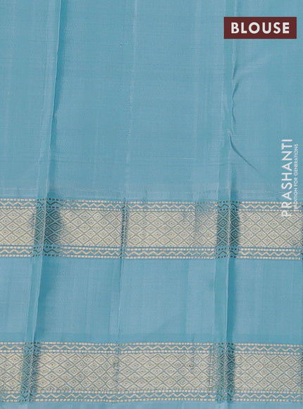 Pure kanchipuram silk saree peacock blue and light blue with allover zari checked pattern and rettapet zari woven border