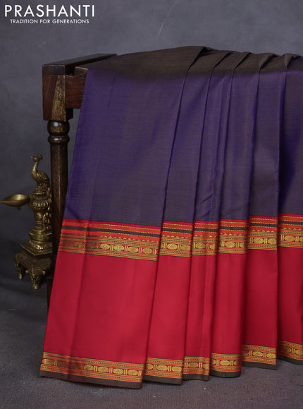 Pure kanchipuram silk saree blue and red with allover zari weaves and rettapet zari woven border