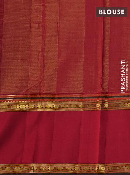 Pure kanchipuram silk saree blue and red with allover zari weaves and rettapet zari woven border