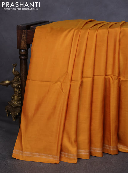 Pure Soft silk saree mustard yellow and teal green with plain body and hand painted kalamkari pallu