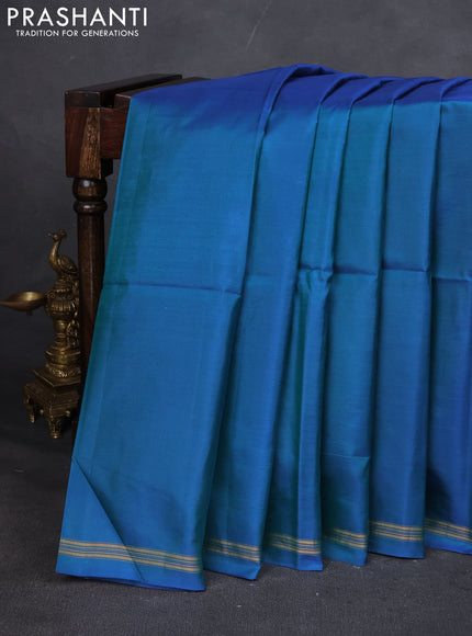 Pure Soft silk saree blue and orange with plain body and hand painted kalamkari pallu