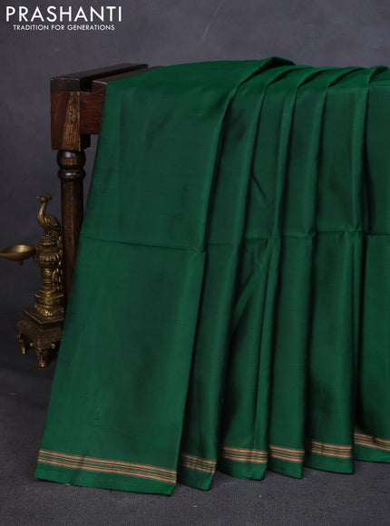 Pure Soft silk saree green and yellow with plain body and hand painted kalamkari pallu