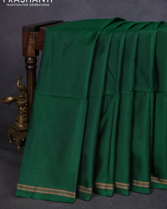 Pure Soft silk saree green and yellow with plain body and hand painted kalamkari pallu
