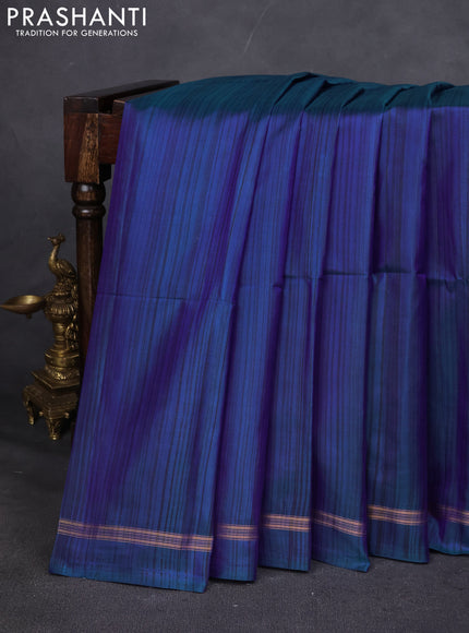 Pure Soft silk saree blue and orange with stripes pattern and hand painted kalamkari pallu