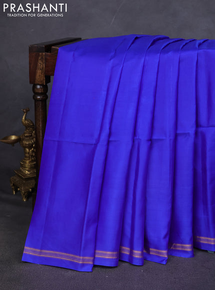 Pure Soft silk saree royal blue and orange with plain body and hand painted kalamkari pallu
